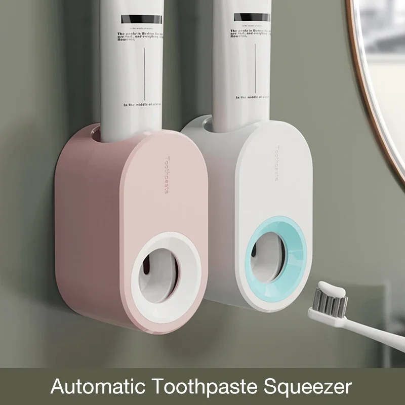 Automatic Toothpaste Squeezer Bathroom Wall Mounted Non Perforated Macaron Toothpaste Rack Lazy Squeezing Tool Toothbrush Rack