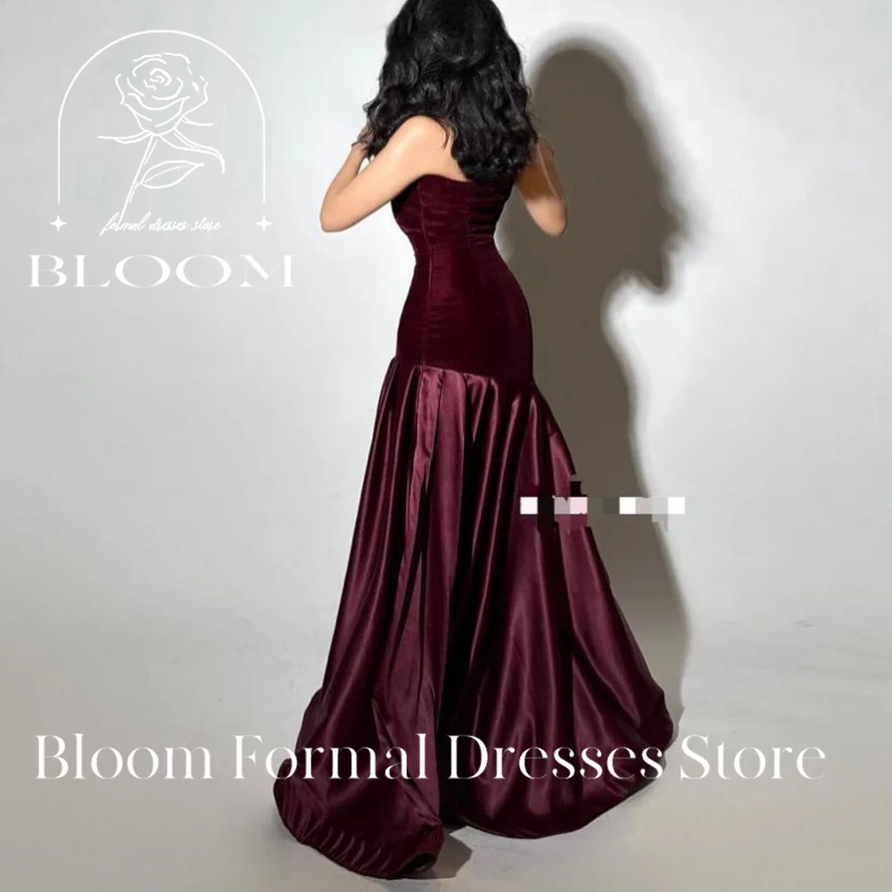 Bloom Customized  Sleeveless Solid Color Pleats Ruching Mermaid Sweep Train Solid Color Ladies Gowns For Special Occasion