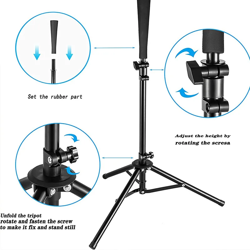 Baseball Batting Tee Tripod Adjustable Tripod Stand Tee for Hitting Training Practice Portable Foldable for Adult Kids