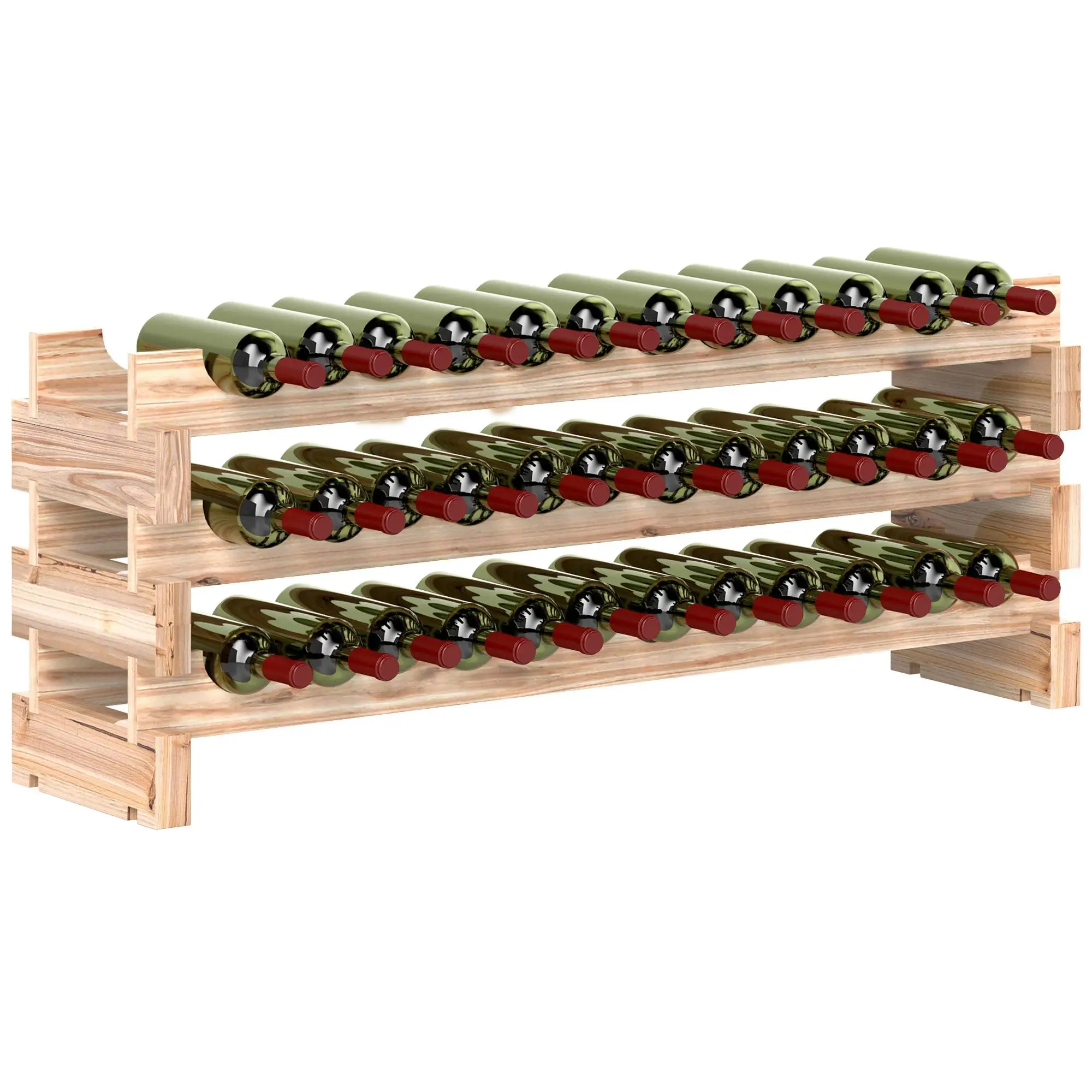 Casier à vin à 3 étagères en bois de sapin, 36 bouteilles horizontales, max. 50 kg, 114 × 28 × 42,5 cm