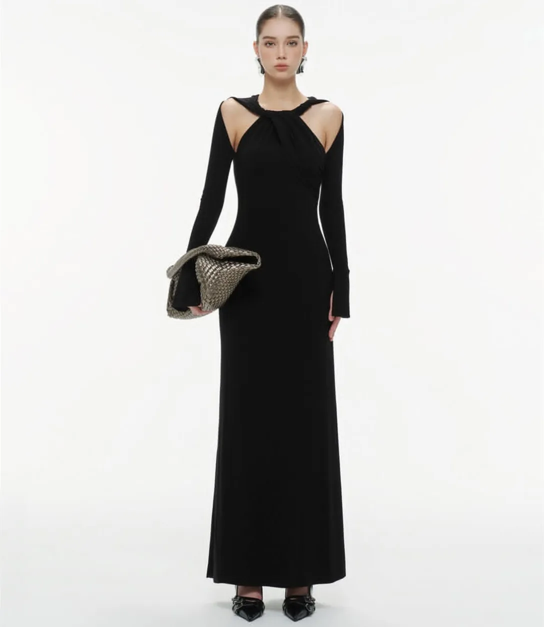 Maßgeschneiderte kurze Crêpe-Abendkleider, Neckholder, Meerjungfrau, plissiert, فسات Mohamed 1914 Knöchellanges Ballkleid für Frauen