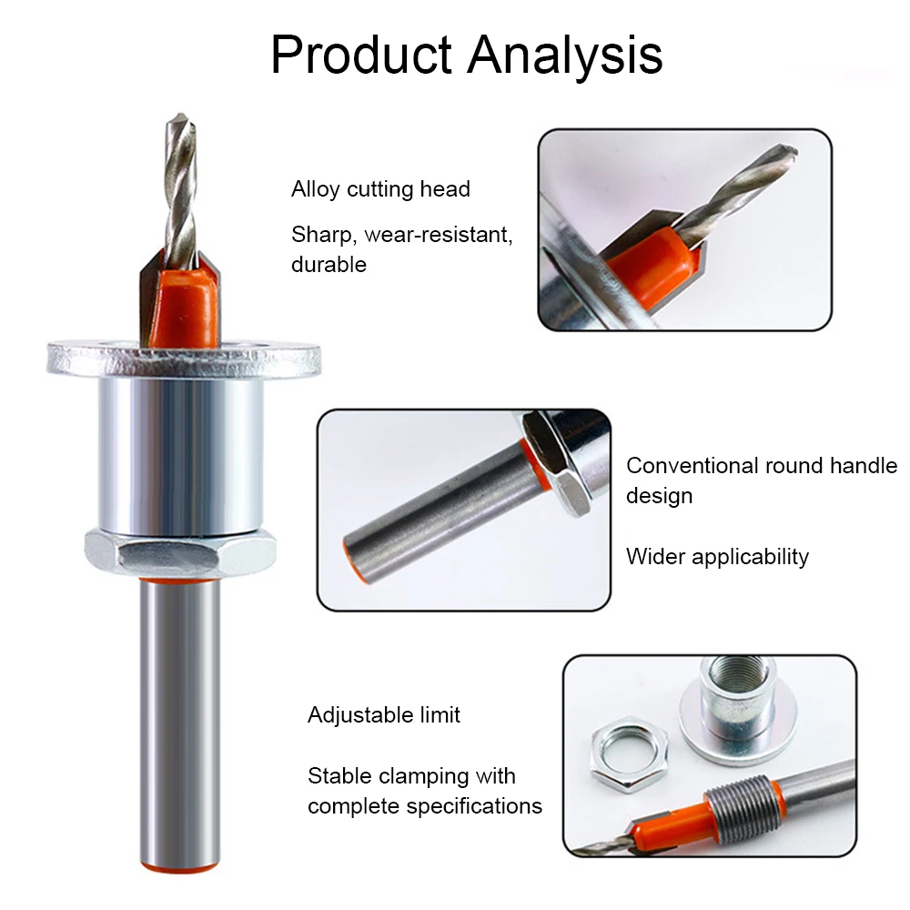 1PC Wiertło z łbem stożkowym z łbem stożkowym Instalacja śruby do obróbki drewna Wiertło z łbem stożkowym stopniowym