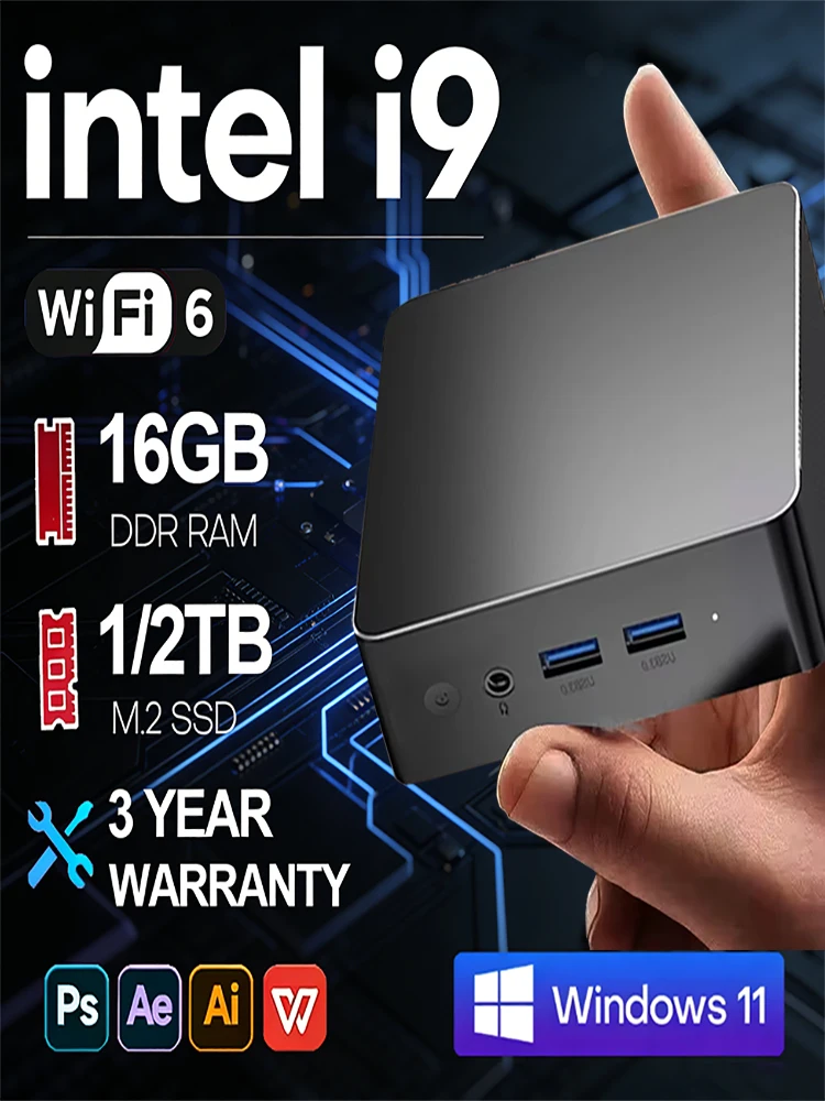 Gloednieuwe Intel Core i9-8950HK 16GB RAM 1/2TB SSD FHD Bluetooth 5.2 WiFi6 1000M Ethernet Windows 11 Gaming Office Mini PC - afbeelding 2