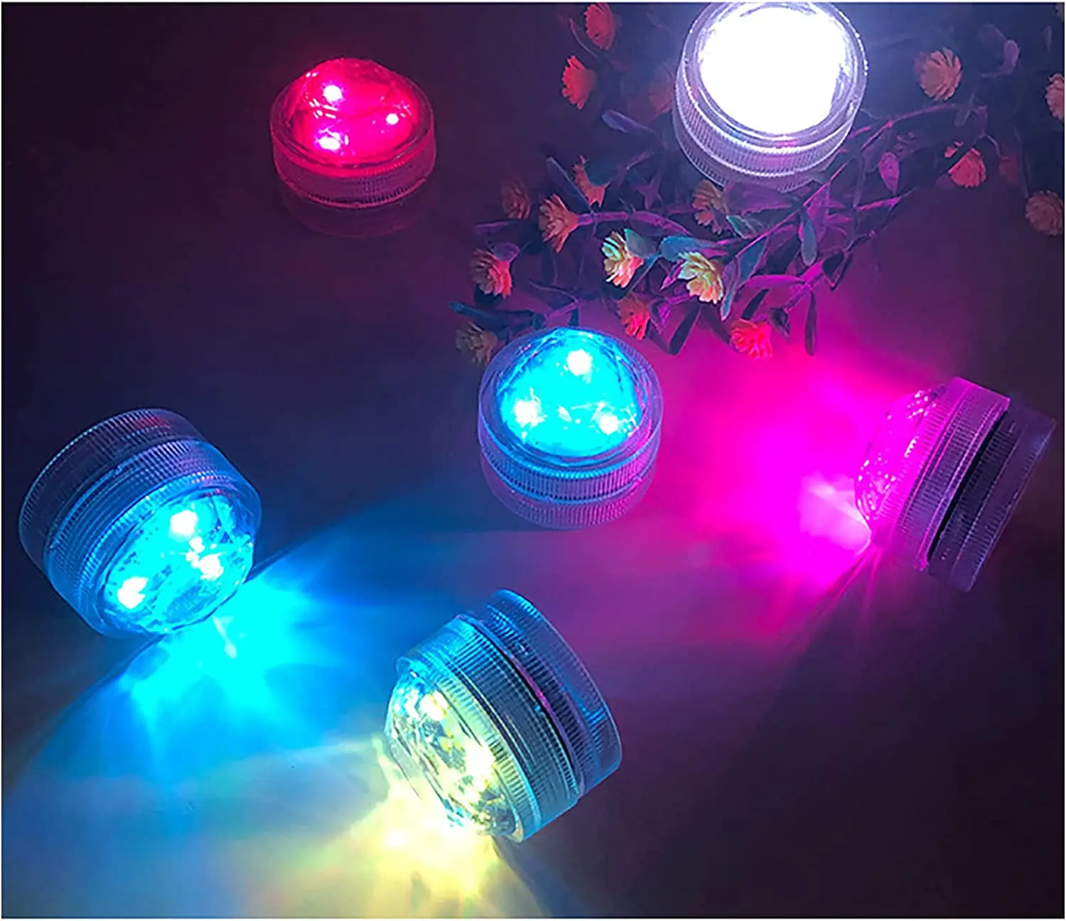 100 RGB Mini Submersible LED Lights with Remote Control Waterproof Battery Operated Color Changing LED Tea Lights for Vase Party