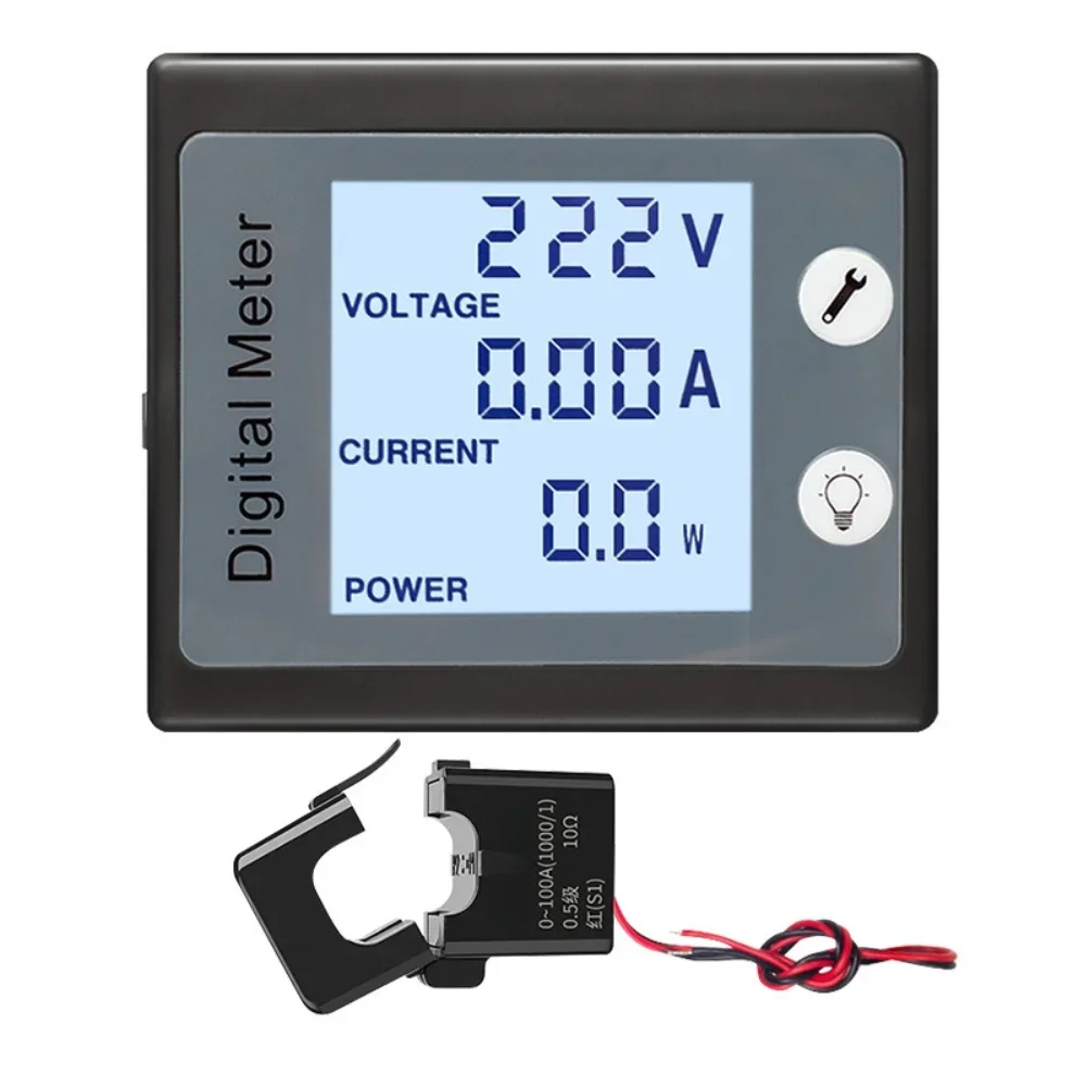 Digital AC Power Monitor With Flashing Overload Alarm For Voltage 80-260V Current 0-100A Power Threshold Setting