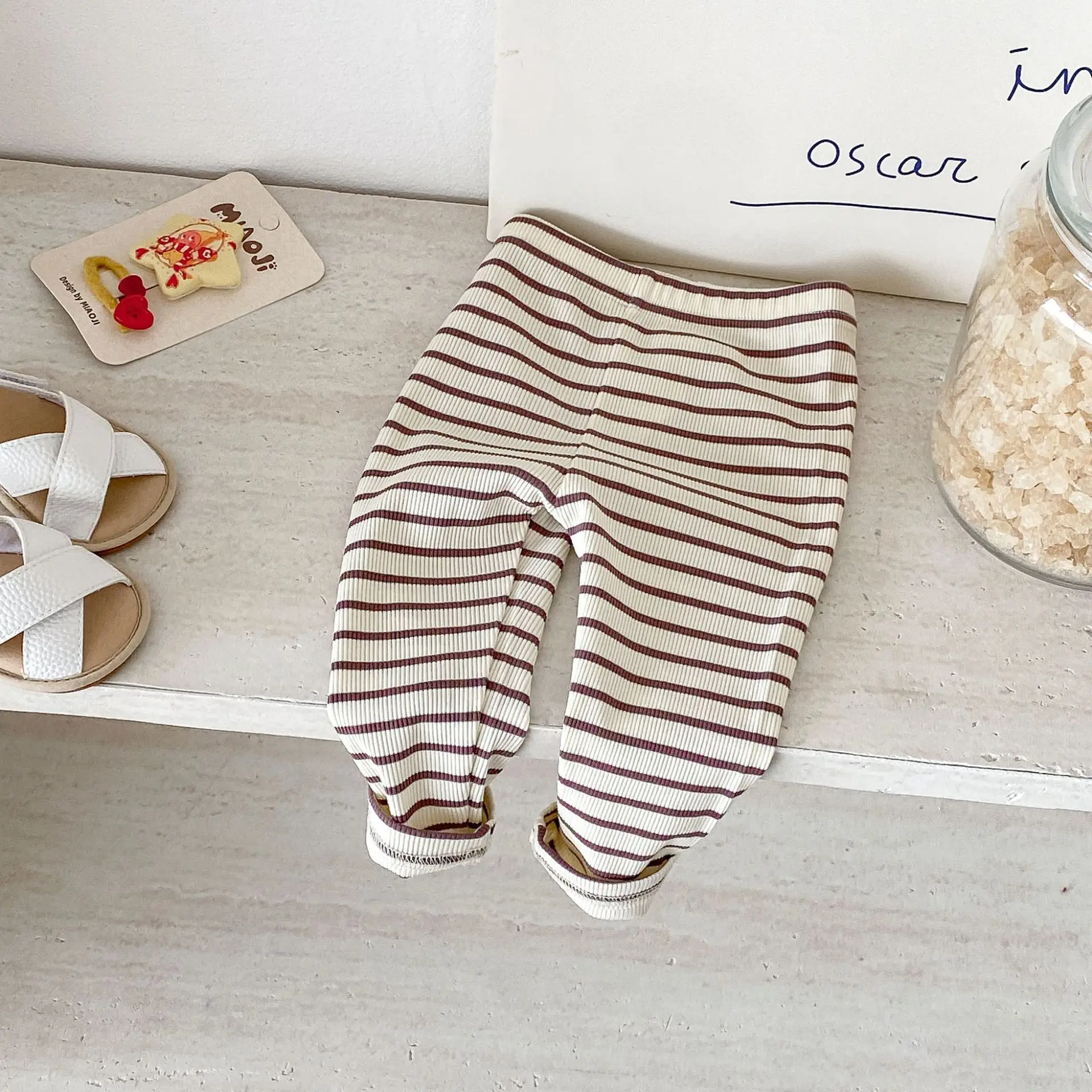 Spring Baby Girls Striped Ribbed Knit Leggings Soft Stretchy Casual Pants Infant Toddler Comfortable Basic Trousers