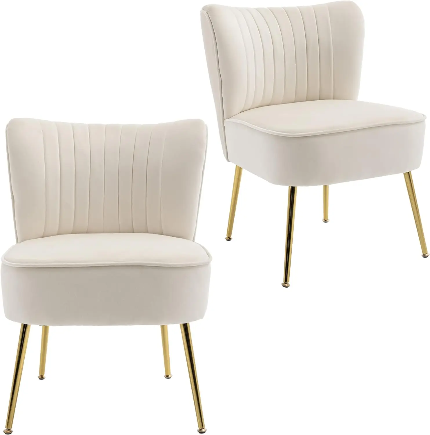 Modern Velvet Upholstered Accent Chair Set of 2,Mid Century Living Room Chairs with Golden Legs,Comfy Armless Chair Wingback