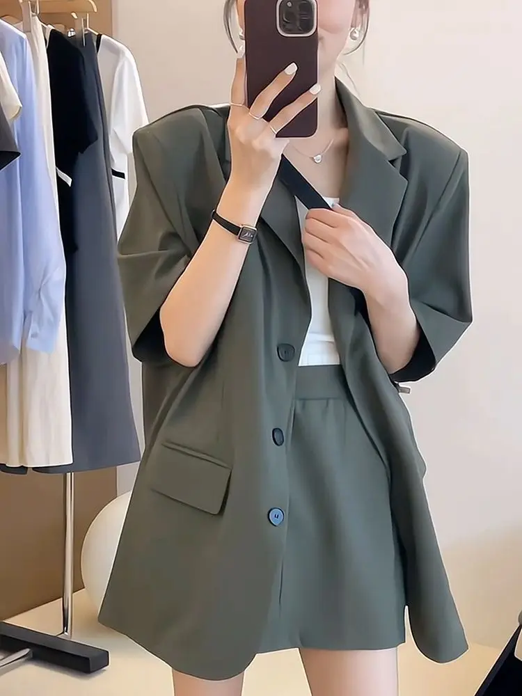 Women's Two Piece Set Office Short Sleeve Suits Skirt Female Outfits Co Ord Formal Occasion New Matching Clothing Trend 2024 Hot