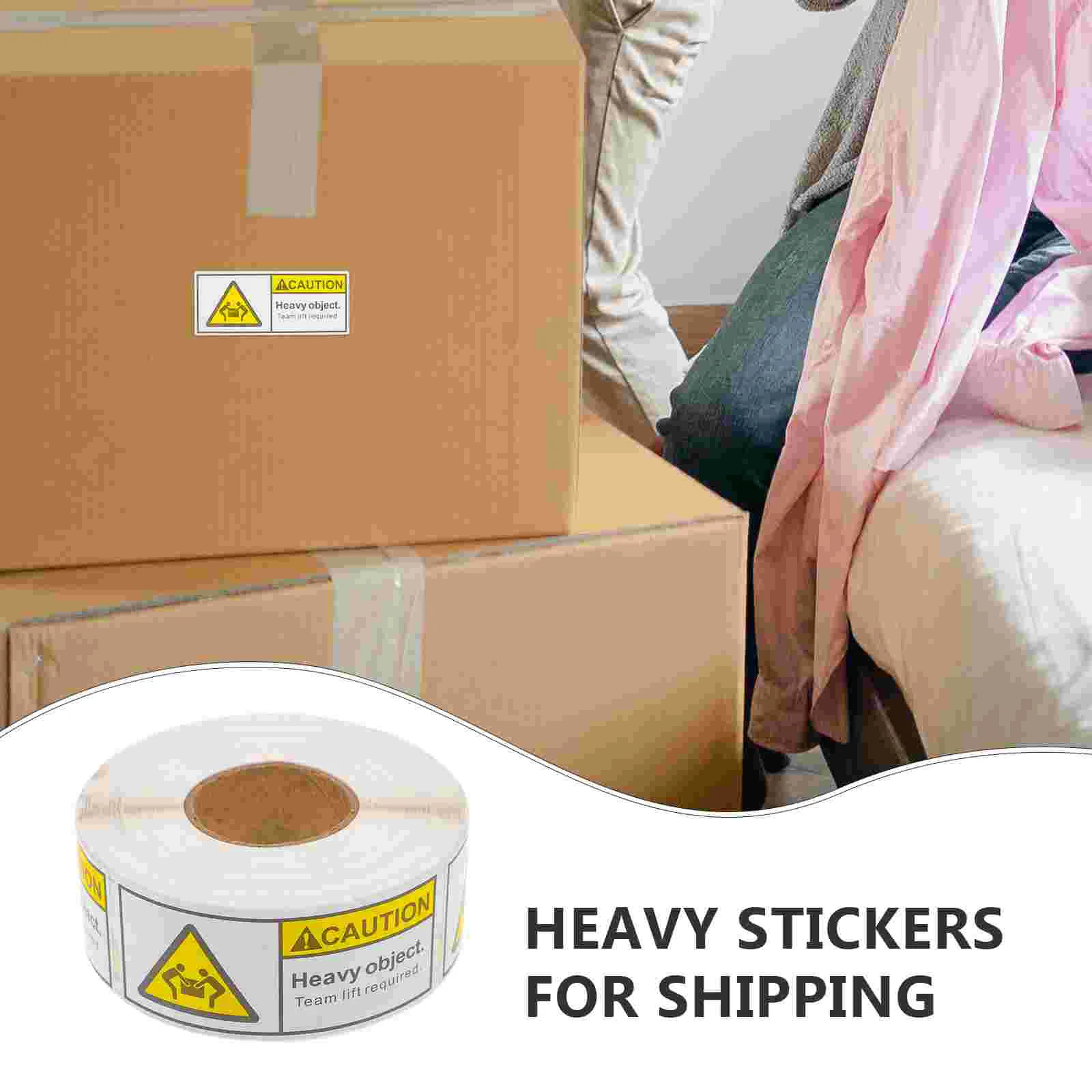 Caution Heavy Sticker Fluorescent Yellow Handling Shipping Pallet Label Stickers Team Lift Shipping Packing 500 Labels Roll
