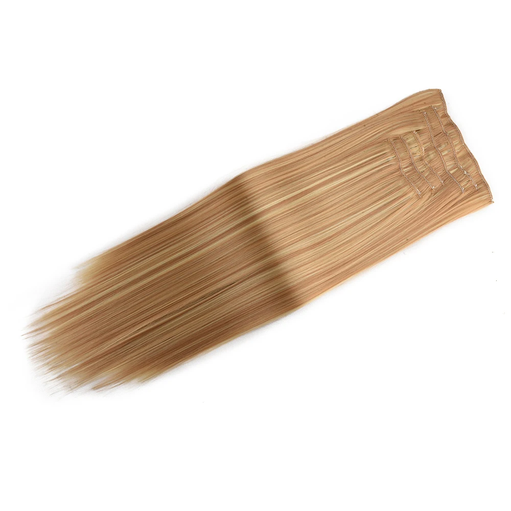 6クリップロングストレート合成クリップオンヘアエクステンション Cheveuxクリップナチュラル60CMナチュラルフェイクヘアブラックブラウンブロンドヘアピース