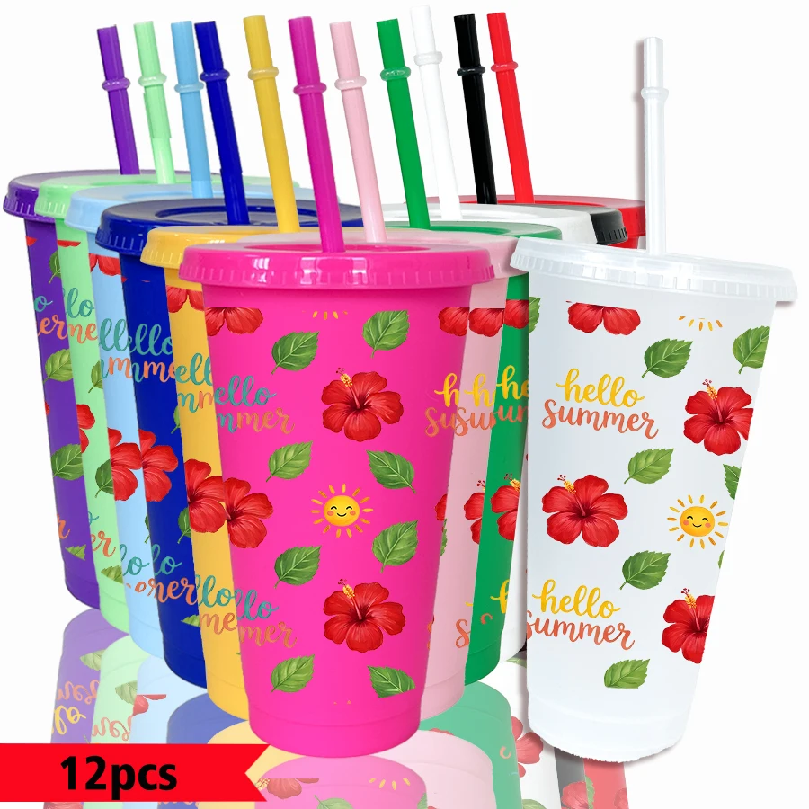 12pcs-pack-flowers-leaves-smiling-face-patterns-26oz-colored-plastic-party-cold-cups-for-back-to-school-birthday-gifts