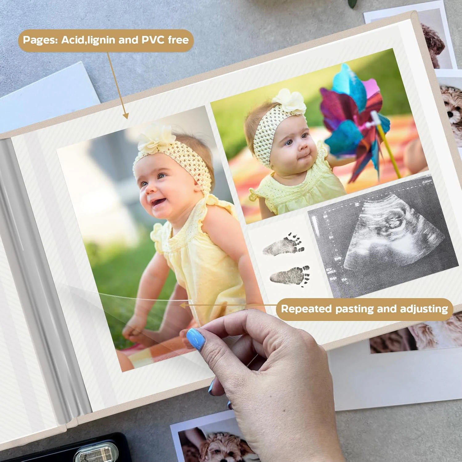Self adhesive 3x5 4x6 5x7 6x8 magnetic scrapbook album DIY40 page linen cover with metal pen and DIY accessories DIY album