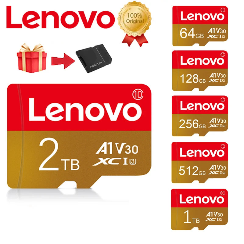 Lenovo-Carte mémoire micro TF haute vitesse d'origine, carte SD 1 To, V30, U3, A2, carte TF pour téléphone, surveillance, vidéo, importateur, 2 To