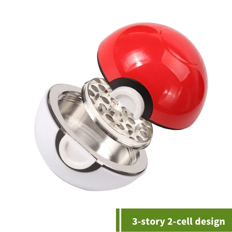 Wholesale Pokeball Grinder 50mm Poke Ball Herb Grinders Zinc Alloy Plastic  3 Parts Crucher Gadget Smoking Accessories