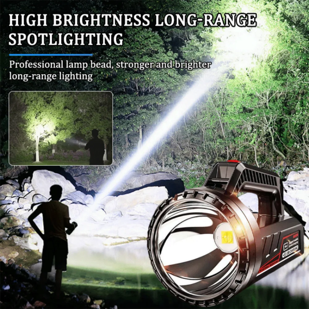 Portable Flashlight Strong light Long-Range Spotlight Hand Light USB Rechargeable Outdoor Waterproof Camp Lantern Searchlight