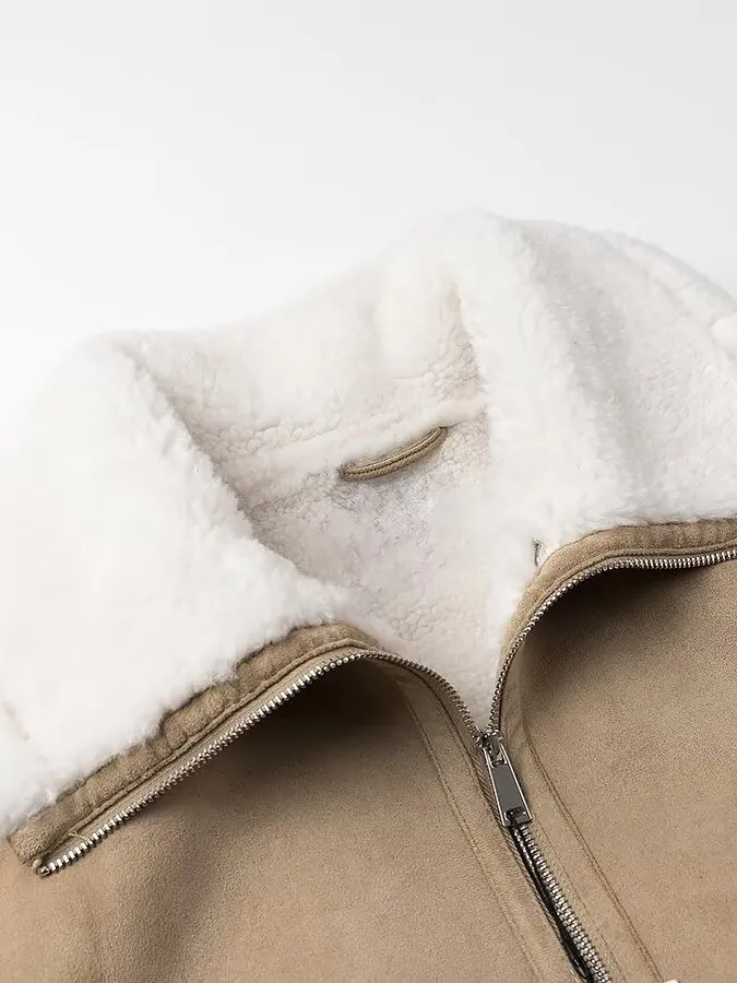 معطف ZARZ Faionable كاجوال للتخسيس من الجلد والفراء Jaet معطف نسائي جديد متعدد الاستخدامات من نسيج البوليستر #3