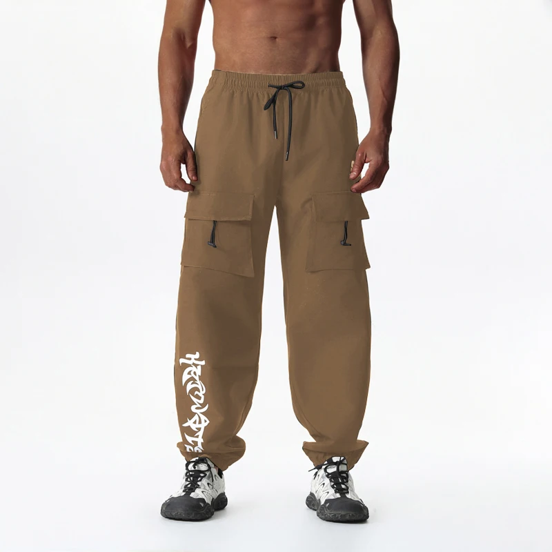 بنطال كارجو للرجال بخصر برباط، جيوب متعددة المرافق، كاحلين مكبل، نمط شارع كاجوال للارتداء اليومي والخارجي #5