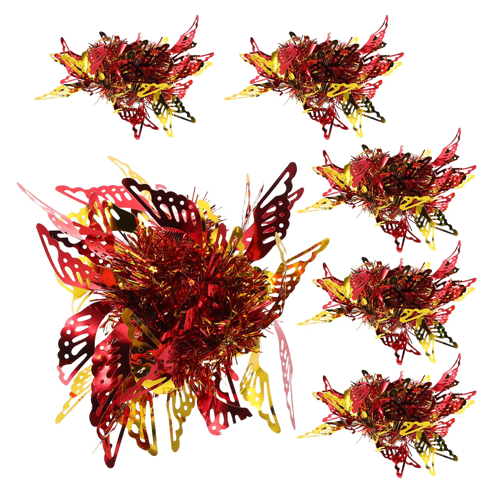 6Pcs Kids Dance Pom Poms Hand Flowers Red Gold Lightweight Cheerleading Accessories for Performances Sports Events Kindergarten
