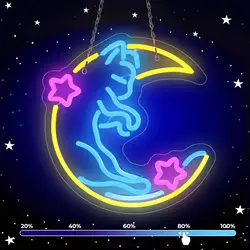 Cat Moon LED Neon Light Sign Dimmable Cute Neon Sign For Wall Living Room Party Shop Club Office Bar Art Decor Birthday Gift