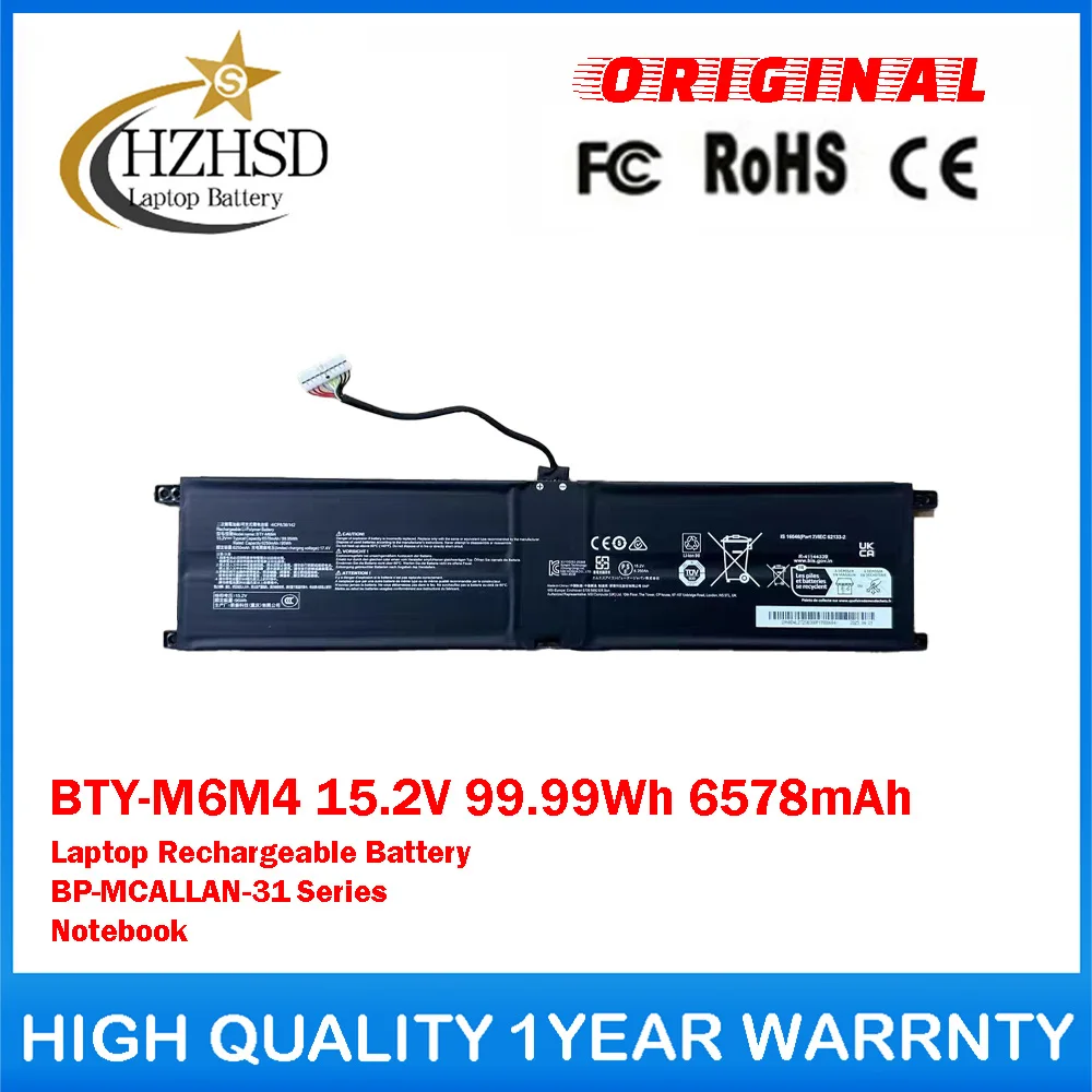 BTY-M6M4 15.2V 99.99Wh 6578mAh Genuine Original Laptop Rechargeable Battery For MSI BP-MCALLAN-31 Series Notebook
