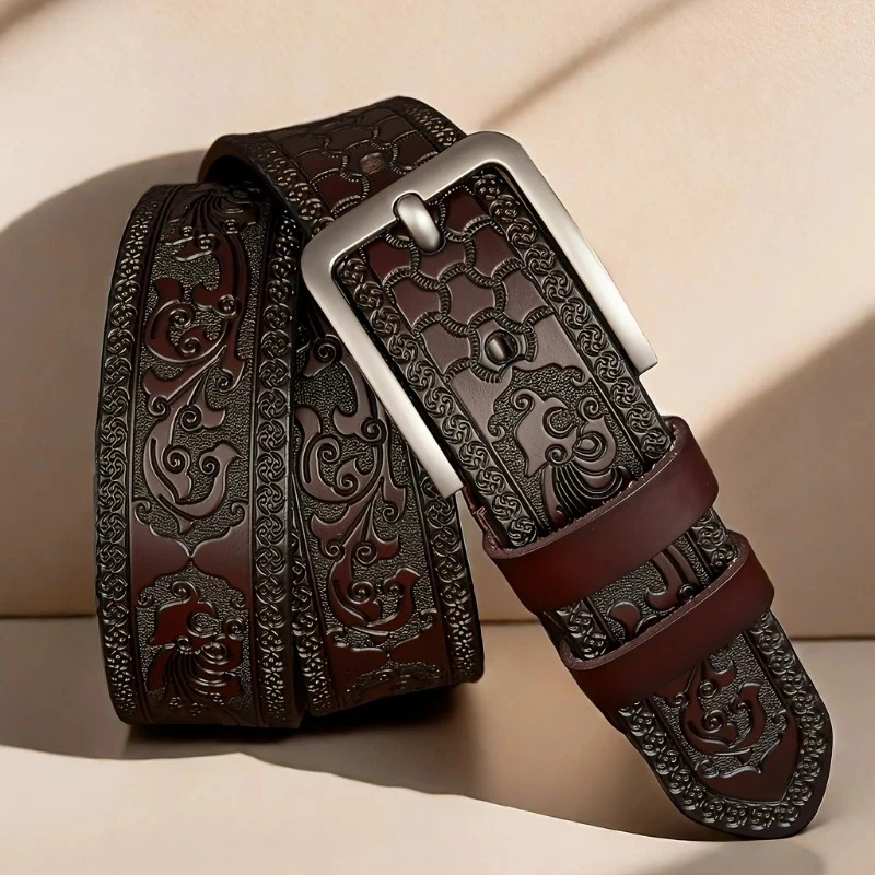 2026 PU-Leder Herren Retro Western Gürtel, Luxus Marken-Taillengürtel mit Legierungsschnalle, Robuster Jeansgürtel für Herren und Damen für den Alltag – Detail 4