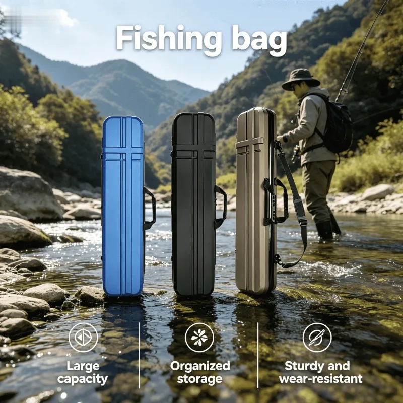 Lightweight Hand Held Small Saltwater Ready Waterproof Hard Shell Tackle Bag Fishing Rod Case Portable Travel Gear Organizer