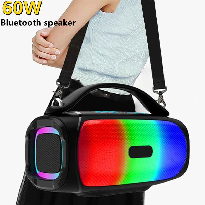 High Quality Bluetooth 5.1 Speakers TWS Music Wireless Party Stereo Audio 60W Acoustic Outdoor RGB Flame Lamp Camping Speakers