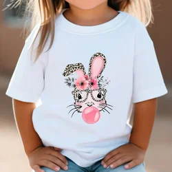 Bunny 3-14 Years Girls T-shirts Bad Cartoon Tees Bubble Sugar Rabbit Fashion Kids Tshirts Harajuku Leopard Print Bunny Tops Tees