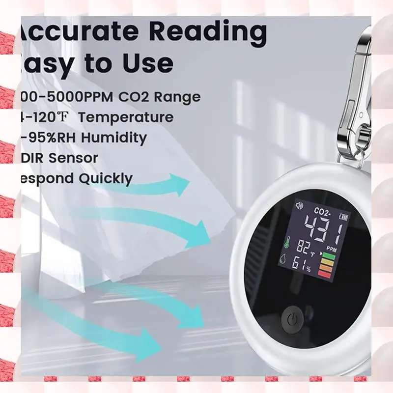 جهاز مراقبة ثاني أكسيد الكربون بجودة الهواء + إنذار مع جهاز اختبار ثاني أكسيد الكربون 400-5000 PPM-NDIR (أبيض)