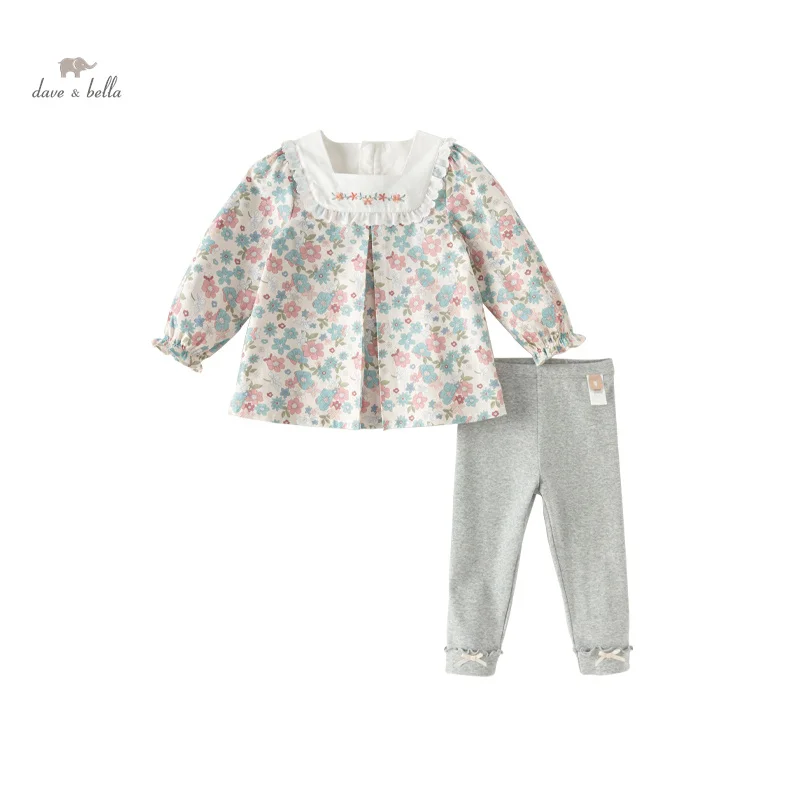 Dave Bella Children Suit 2024 New Spring Girls Two-Piece Comfortable Floral Casual Fashion Cute Sweet Sport Outdoor DB1247855