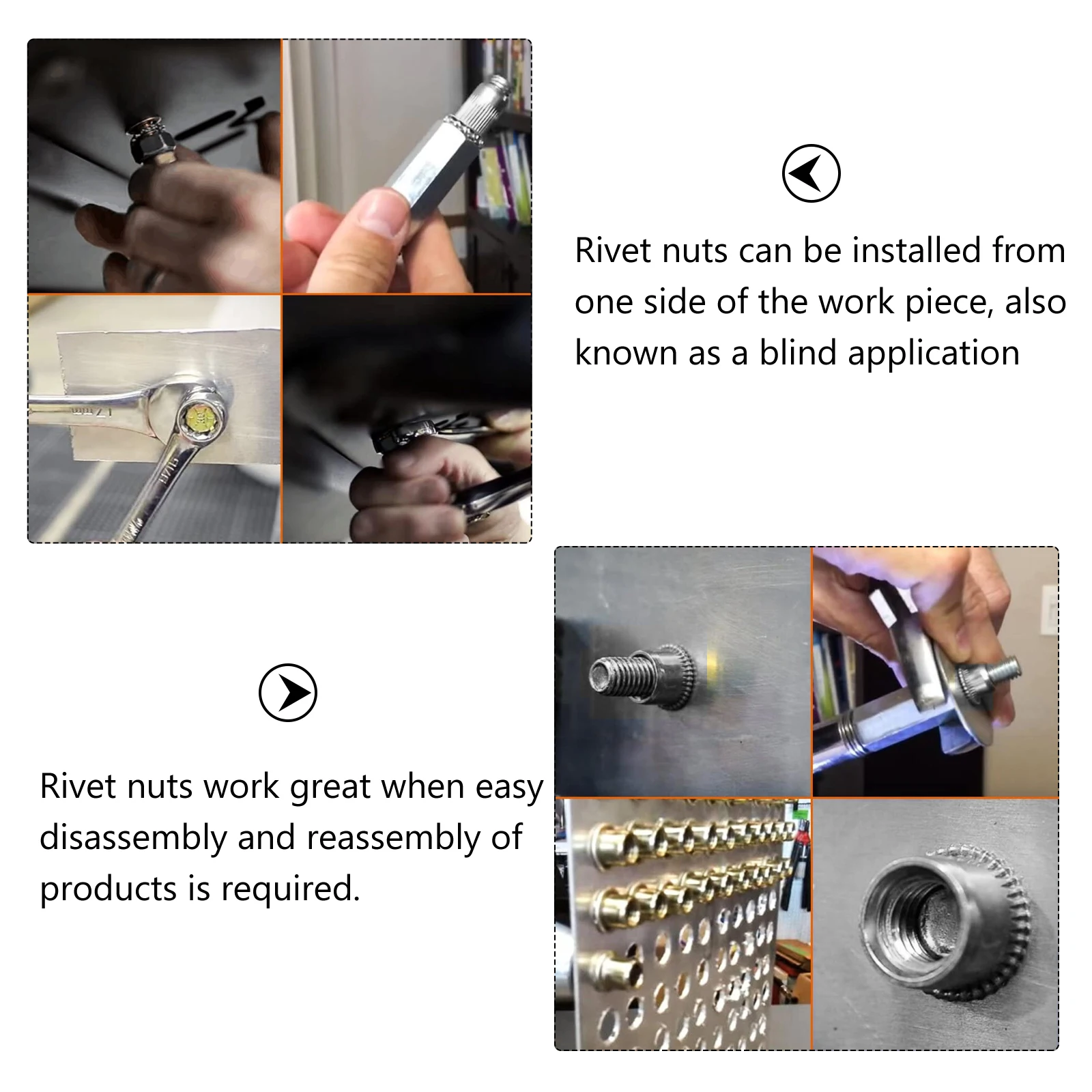 

165pcs Stainless Steel Rivet Nuts Assorted Flat Head Threaded Inserts Nut Set For Easy Disassembly Utility Screws