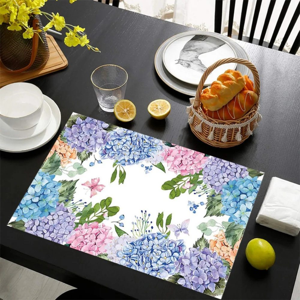 Juego de 4/6/8 Manteles Individuales de Lino con Estampado de Flores Acuarela, Decoración Fresca para Mesa, Ideal para Brunch, Cafetería y Comidas Informales