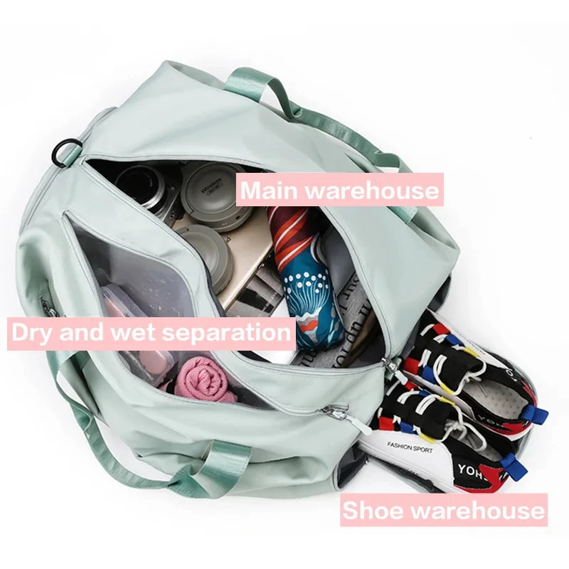 Large Capacity Gym Bag Women Travel Handbag Sports Dry Wet Pocket Swimming Tote Shoulder Weekend Fitness Duffle Yoga Shoes Bags