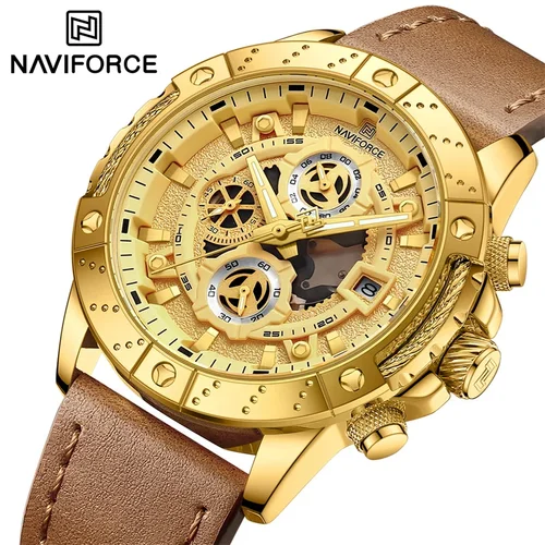 Nuevo NAVIFORCE, correa de cuero de lujo para hombre, cronógrafo luminoso, relojes de negocios, reloj de pulsera de cuarzo resistente al agua, reloj Masculino