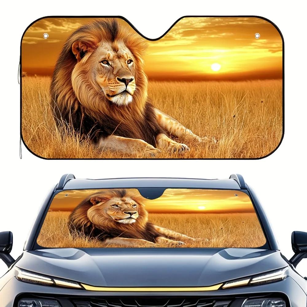 Male Lion Sunset Car Sunshade - Reduces Interior Heat, Suitable for Most Vehicles Ideal for Long-distance Driving