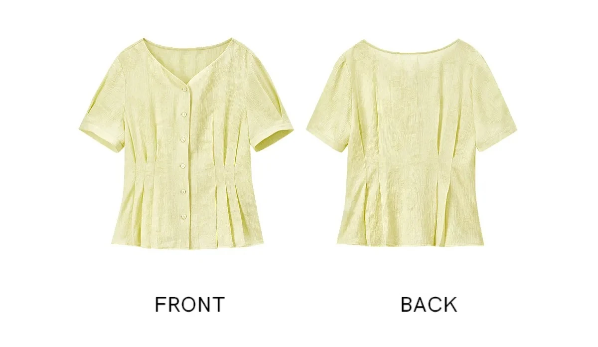 SENTUBILA Casual V-Ausschnitt Strukturierte Chiffon-Bluse für Damen 2026 Sommer Plissierte Taille Laternenärmel Hemd 162VA6625 – Detail 31