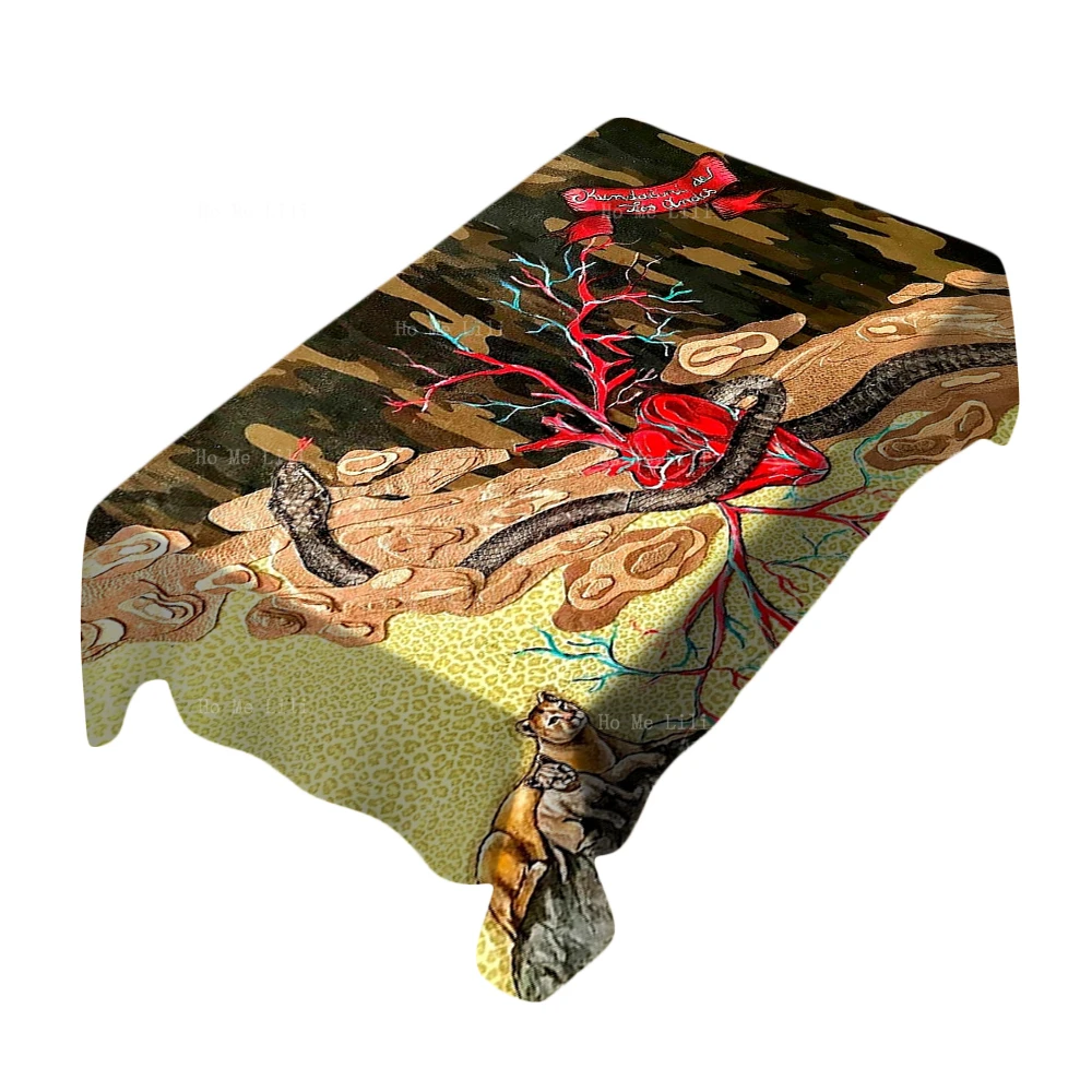 Fantasy Wildlife Snake Wrapped Around Heart Abstract Fictional Character Waterproof Tablecloth By Ho Me Lili Decor