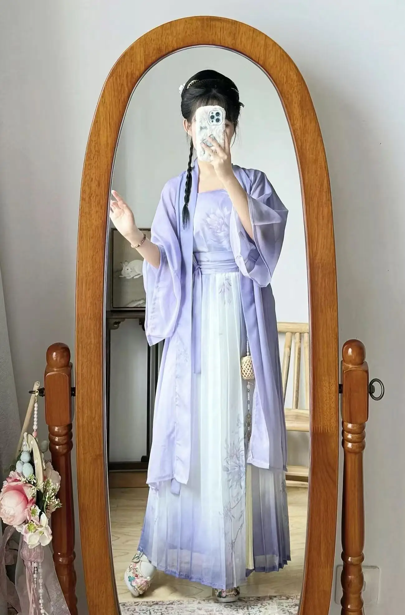 

Летний современный женский костюм Ханьфу 2026: китайское платье Ханьфу для косплея, фиолетовый длинный кардиган + майка + юбка, 3 предмета, в стиле династии Сун