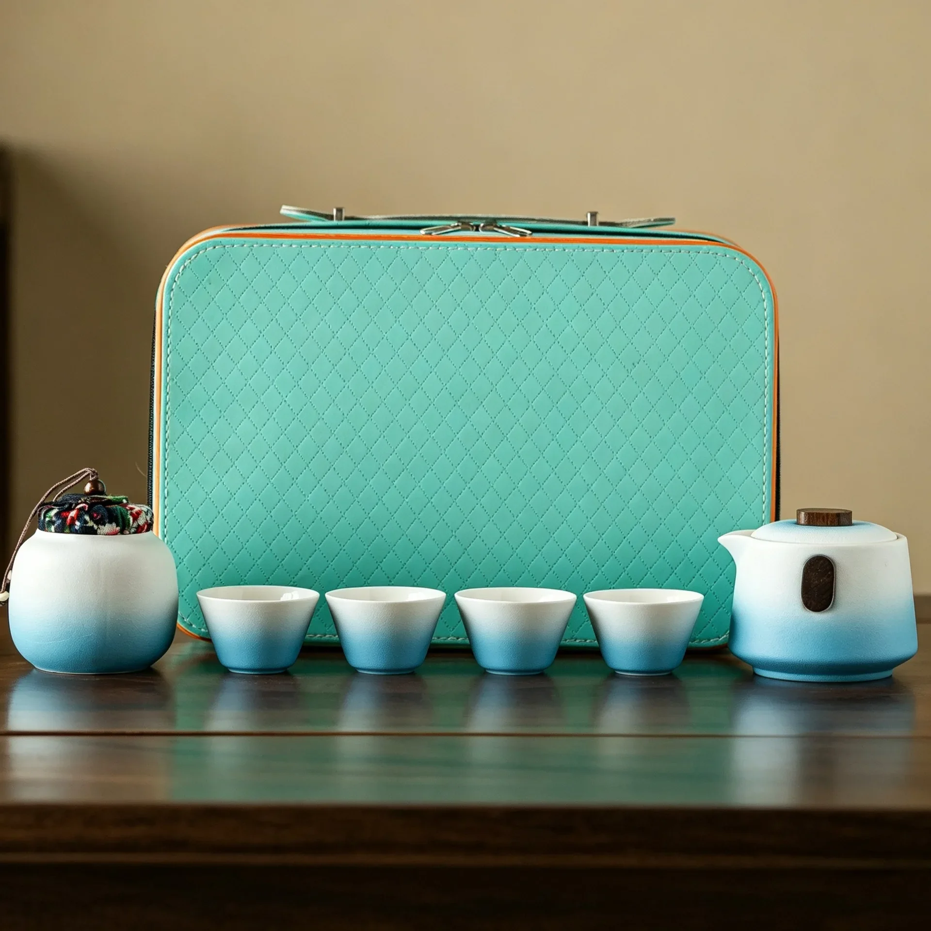 Ceramic Kung Fu Travel Tea Set Portable Gradient Set Home Quick Cup Car Teapot Companion Gift Colorful Tea Ceremony Accessories