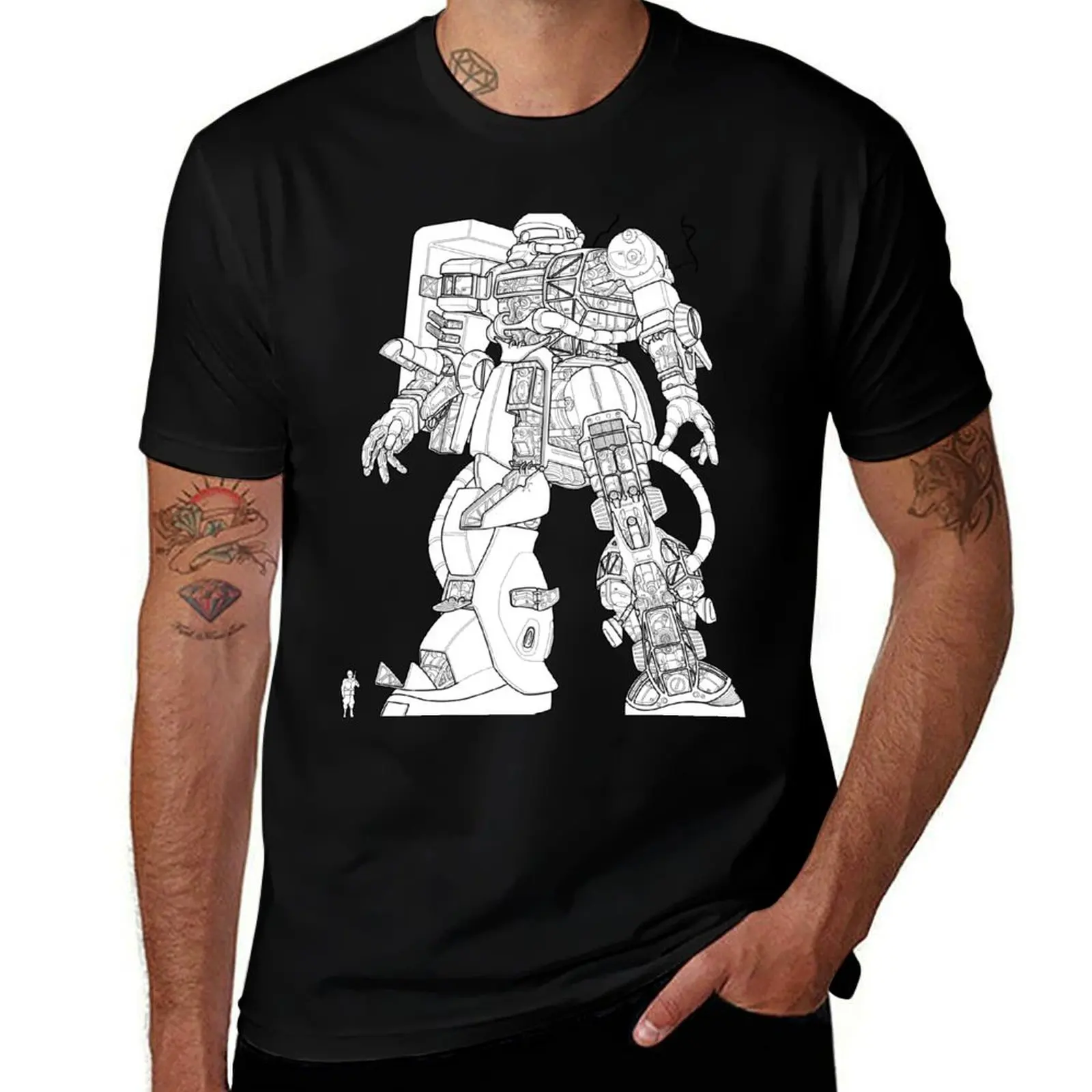 Zaku II Outline T-Shirt summer top shirts graphic tee anime t shirts mens white t shirts