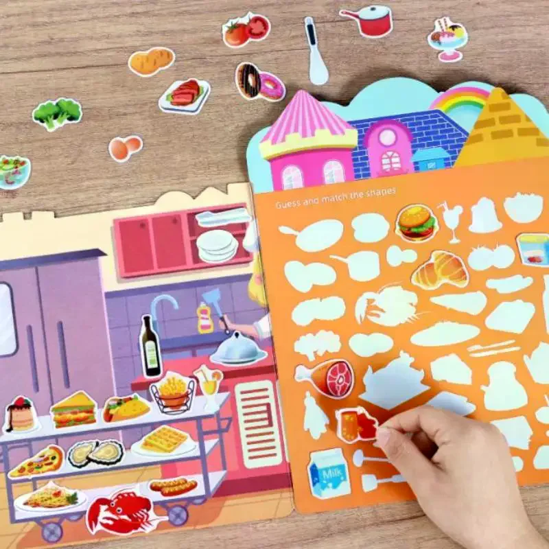 

1 Set Multi-Theme DIY Jelly Stickers Portable Quiet Busy Book Montessori Decals Toy Kids' Reusable Castle Jelly Sticker Book