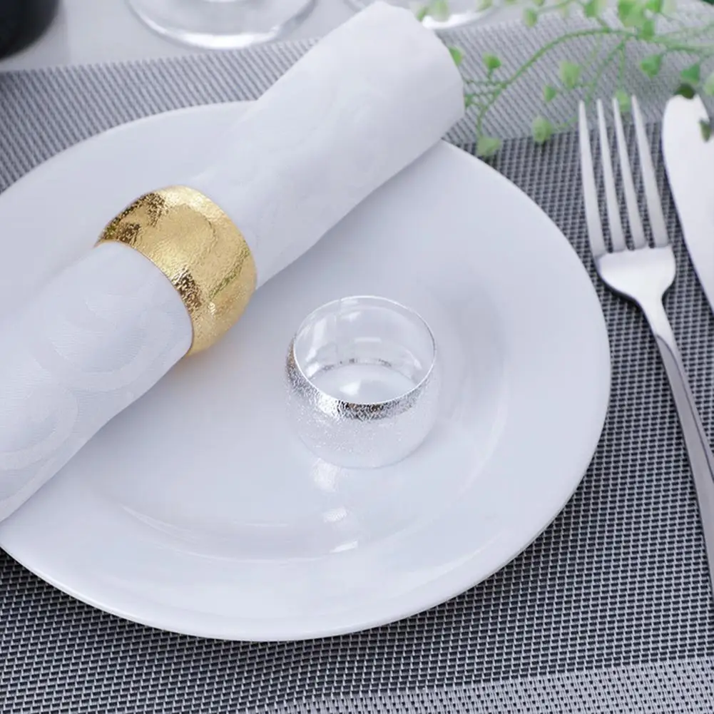 Theme Party Napkin Rings Metal Napkin Rings Set Golden Silver Frosted Hammer Pattern Holders Dinner Table Buckles for Wedding