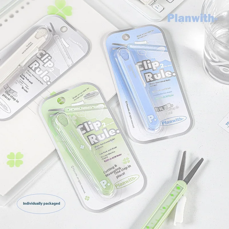 Planwith – ciseaux multifonctions 2 en 1 avec règle, conception pliable pour Scrapbooking, planificateurs et bricolage, papeterie scolaire et de bureau