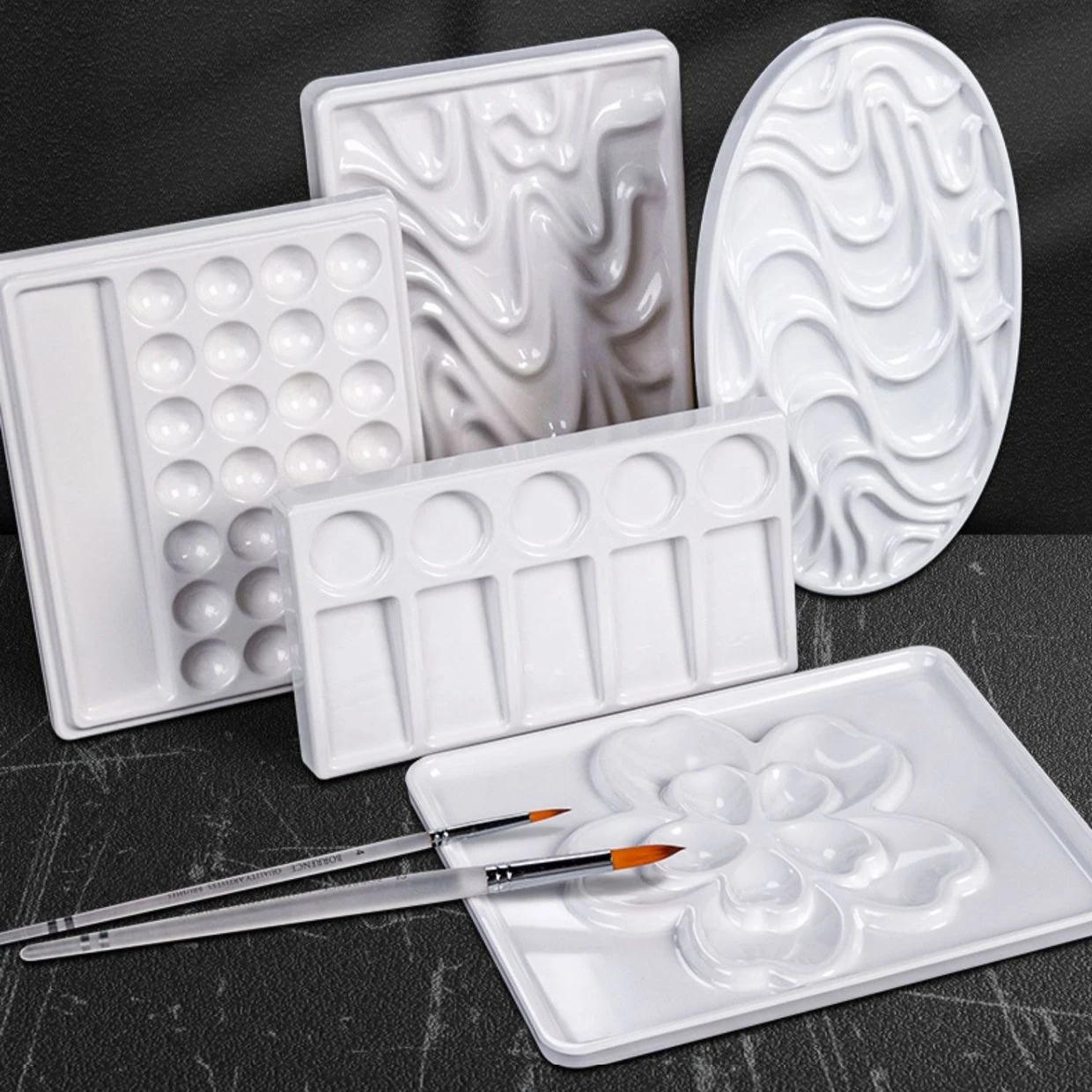 Borrence Paint Tray Palette Reusable Imitation Ceramic Paint Palette Tray for Artist Acrylic Watercolor Oil Painting DIY Craft