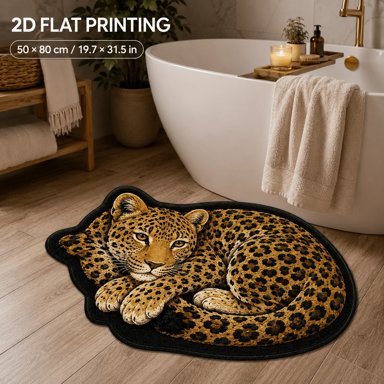 VIKAMA 2D Visual Leopard-Shaped Floor Mat, Soft And Non-Slip Bathroom Floor Mat, Entrance Hall Carpet, Home Decoration