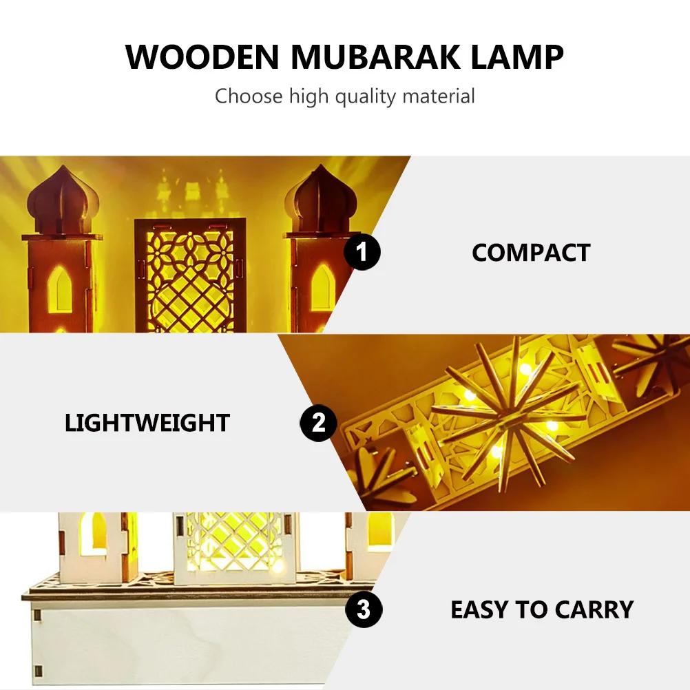 

Palace Karaoke Decoration DIY Wooden Craft Islam Party Supplies LED Night Light Household Ramadan Mubarak