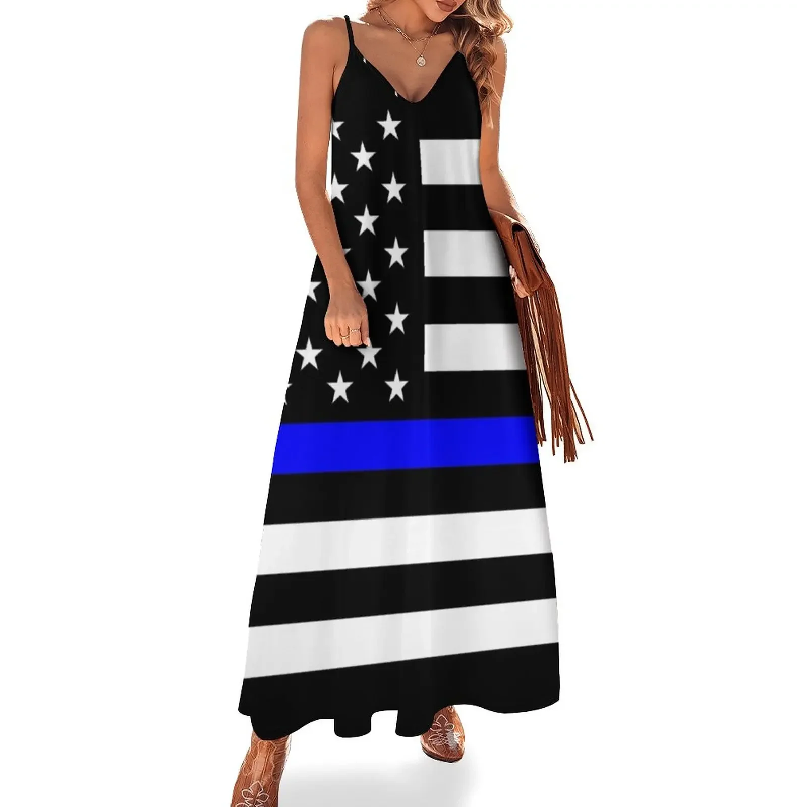 

Police: Black Flag & Blue Line Sleeveless Dress dresses for official occasions elegant and pretty women's dresses