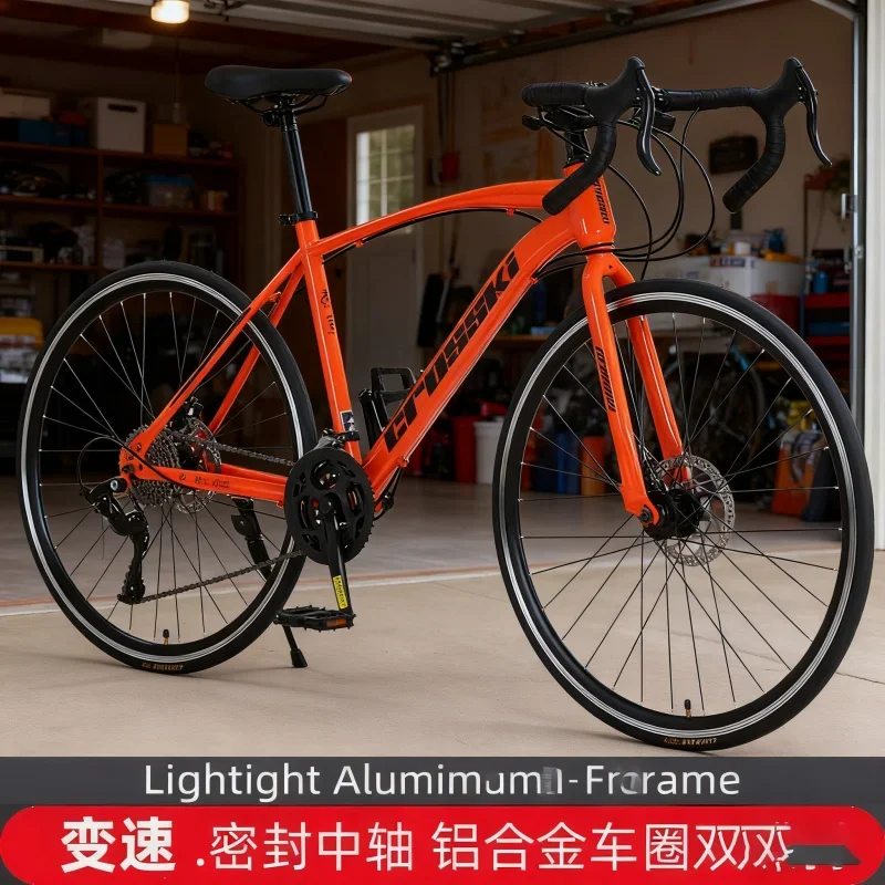 Rueda de radios naranja Yueqi bicicleta de carretera bicicleta de carreras para adultos con manillares de caída manillar doblado para hombres y mujeres para carretera