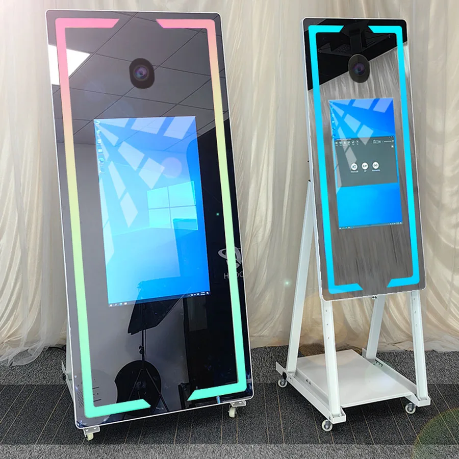 New 45'' 65'' Smart Magic Mirror Photo Booth Wedding Party Built-in Mini PC Portable Female Selfie Magic Mirror Photo Booth 2023