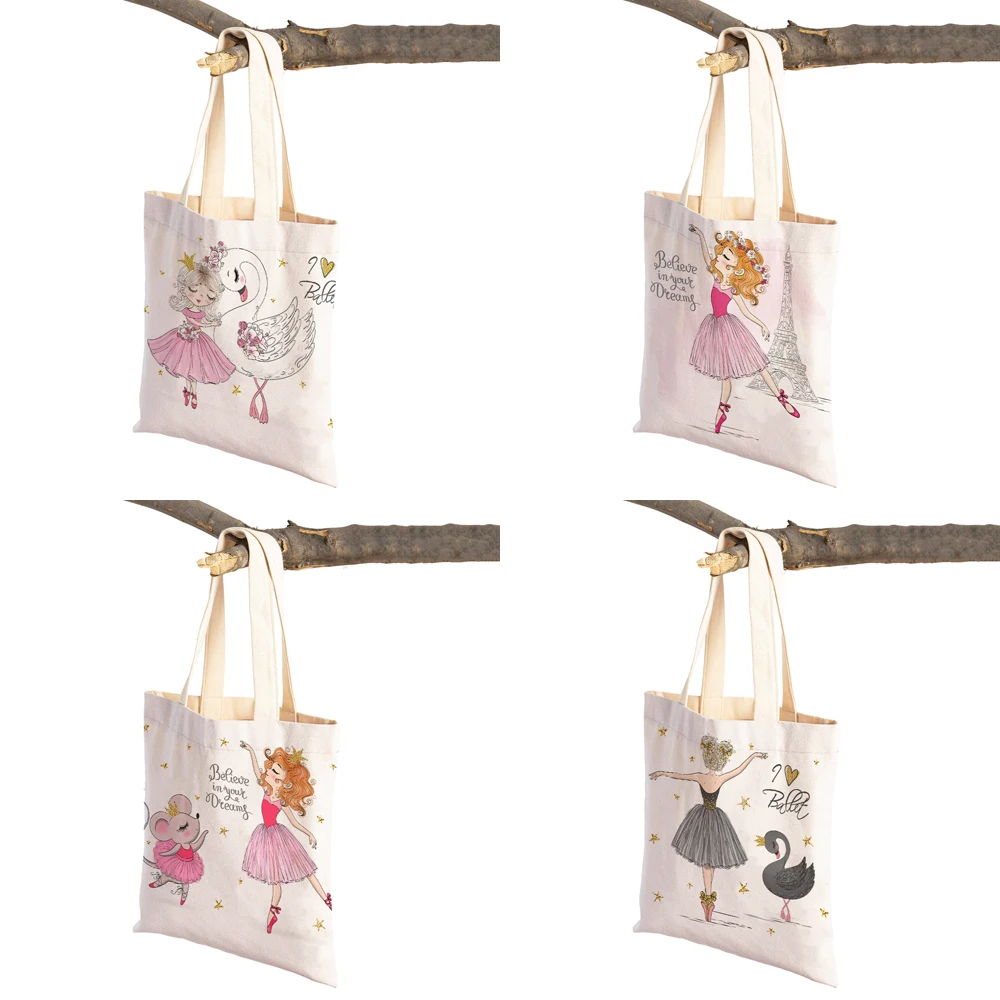 Moda lychee vida ballet menina reutilizável lona pano estudante tote bolsa adorável dos desenhos animados criança casual compras bolsa de ombro